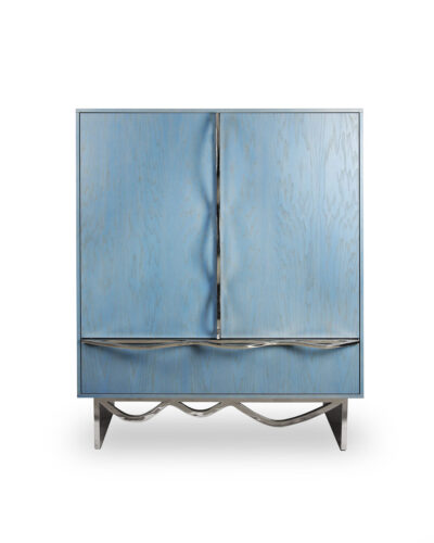 Storage Cabinet in Ocean Blue, Ash veneer, American walnut veneer