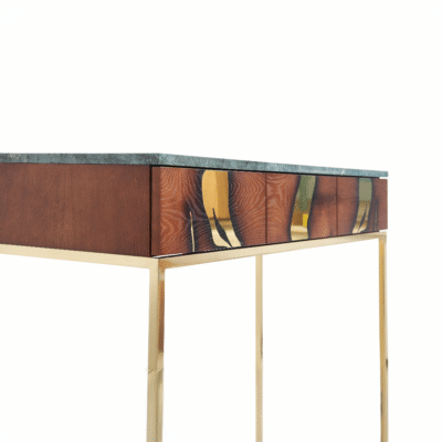 Detail of soft-close drawers and satin-finished oak veneer on Laxa Console Table.
