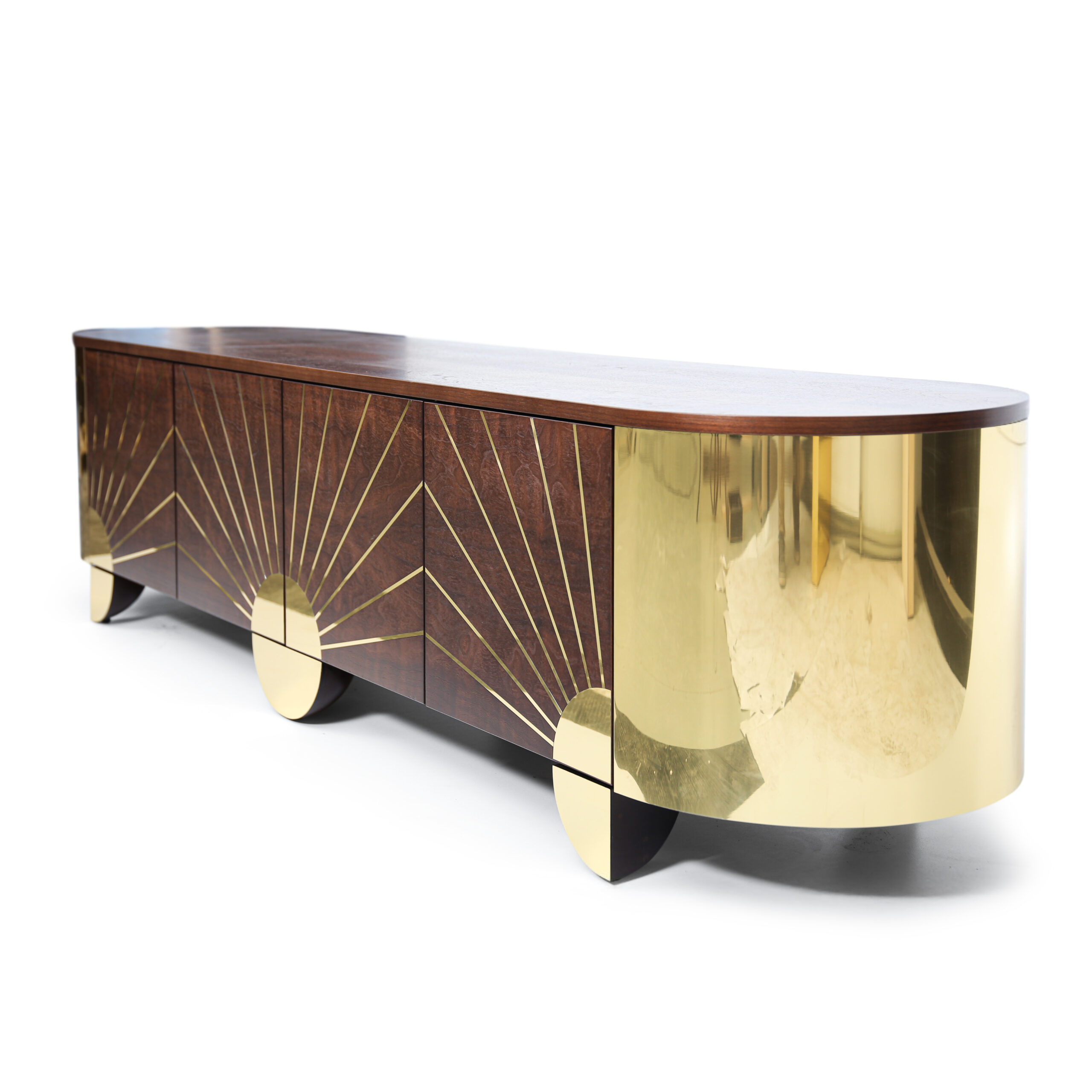 Luxury handcrafted sideboard with push-to-open doors and adjustable shelving.